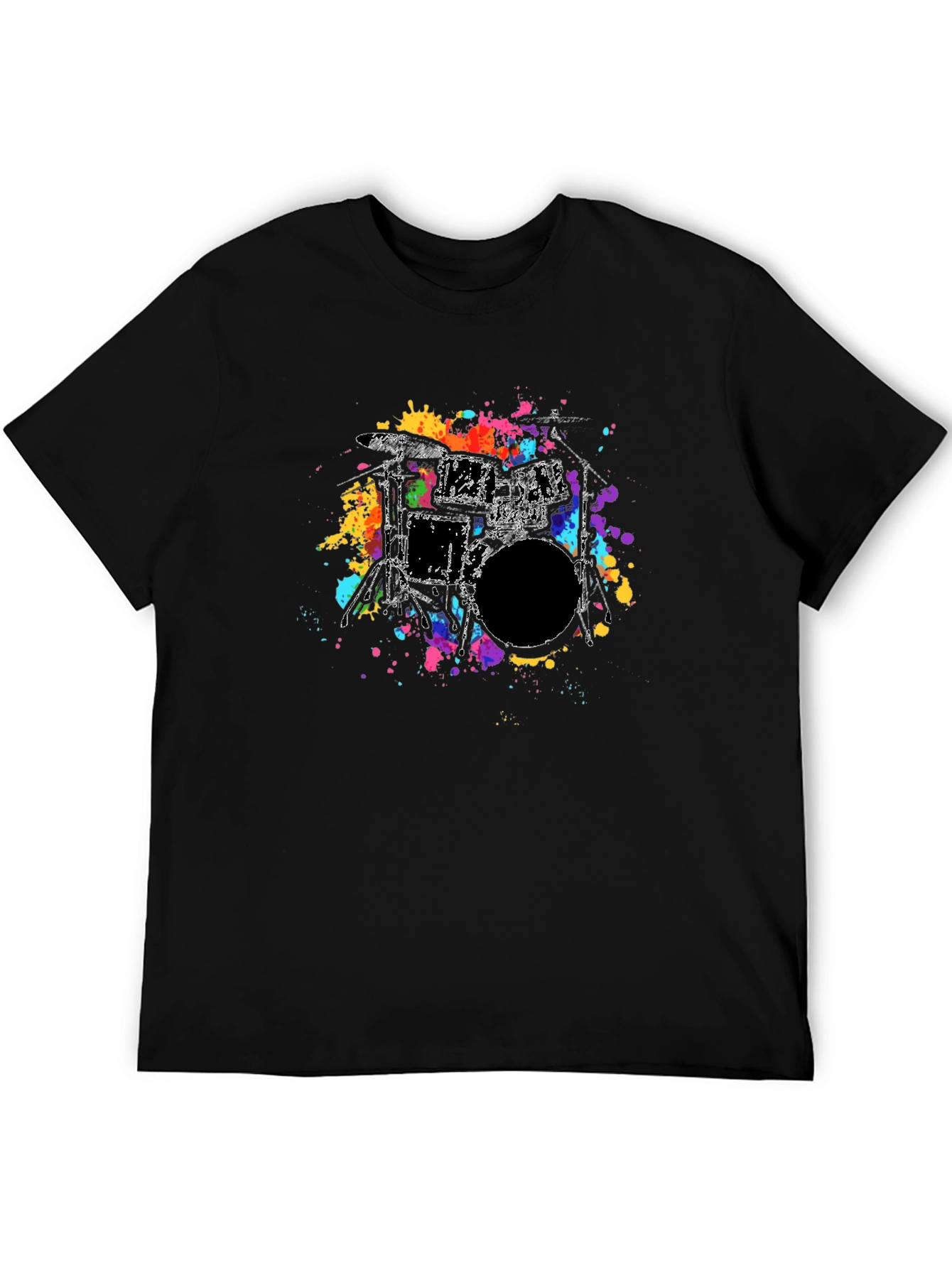 Abstract Drum Kit Graphic Tee - Black Cotton T-Shirt