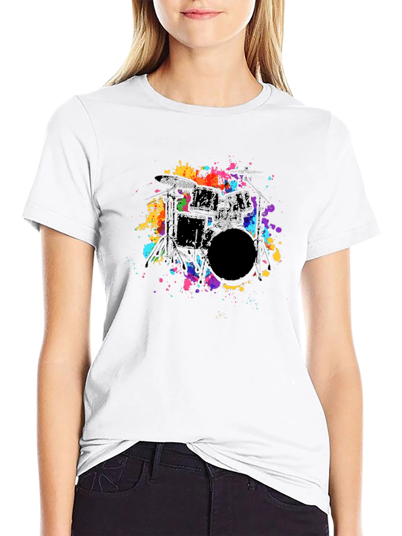Abstract Drum Kit Graphic Tee - Black Cotton T-Shirt
