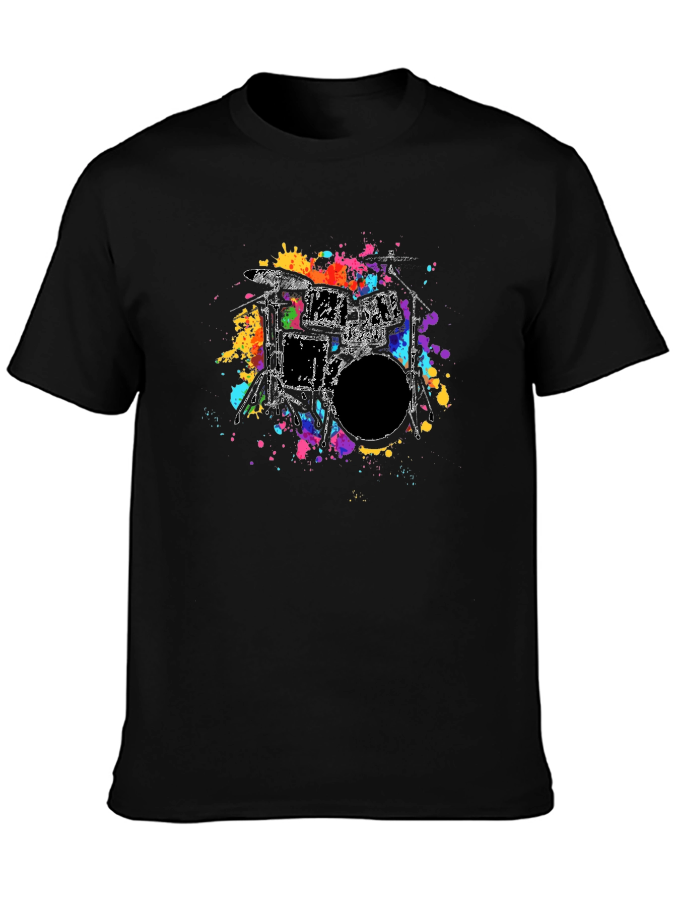 Abstract Drum Kit Graphic Tee - Black Cotton T-Shirt