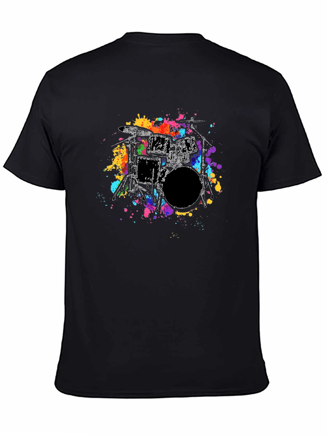 Abstract Drum Kit Graphic Tee - Black Cotton T-Shirt