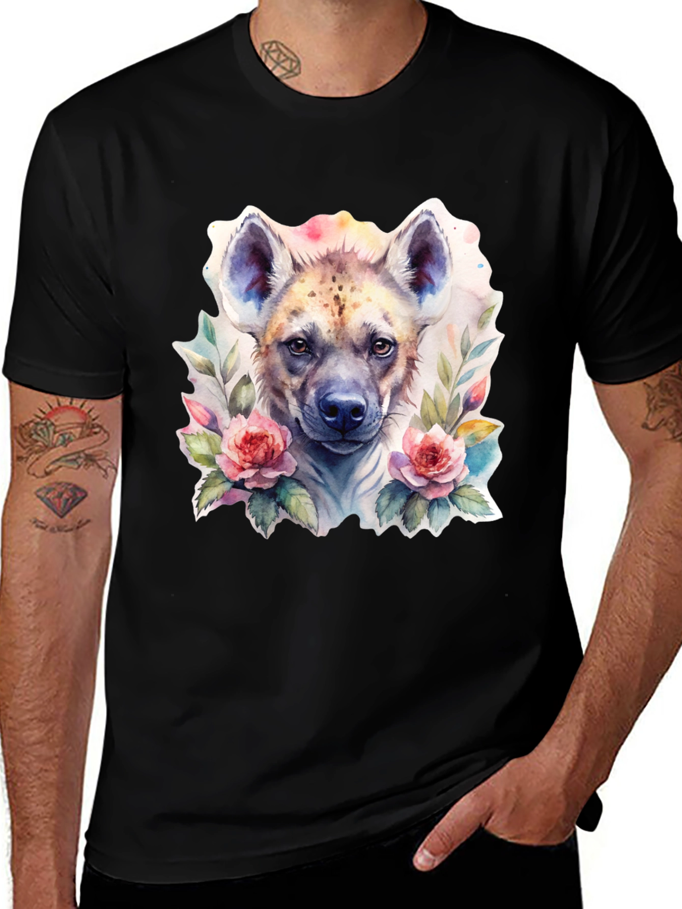 Hyena Floral Graphic Tee - Trendy Animal Design