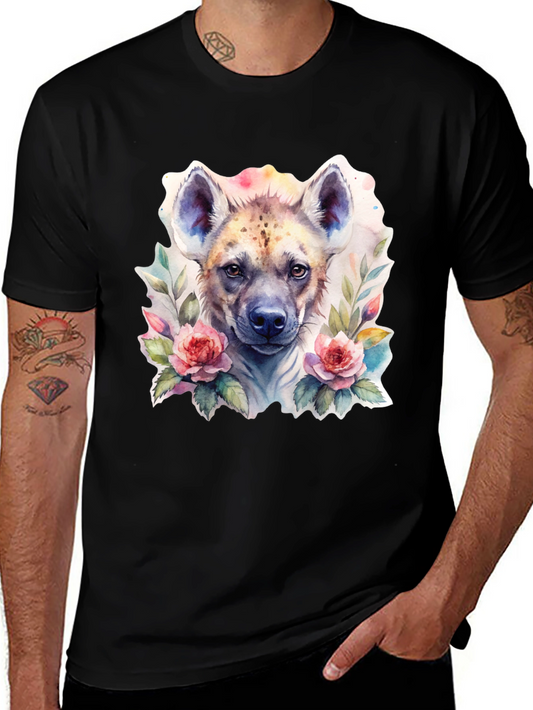 Hyena Floral Graphic Tee - Trendy Animal Design