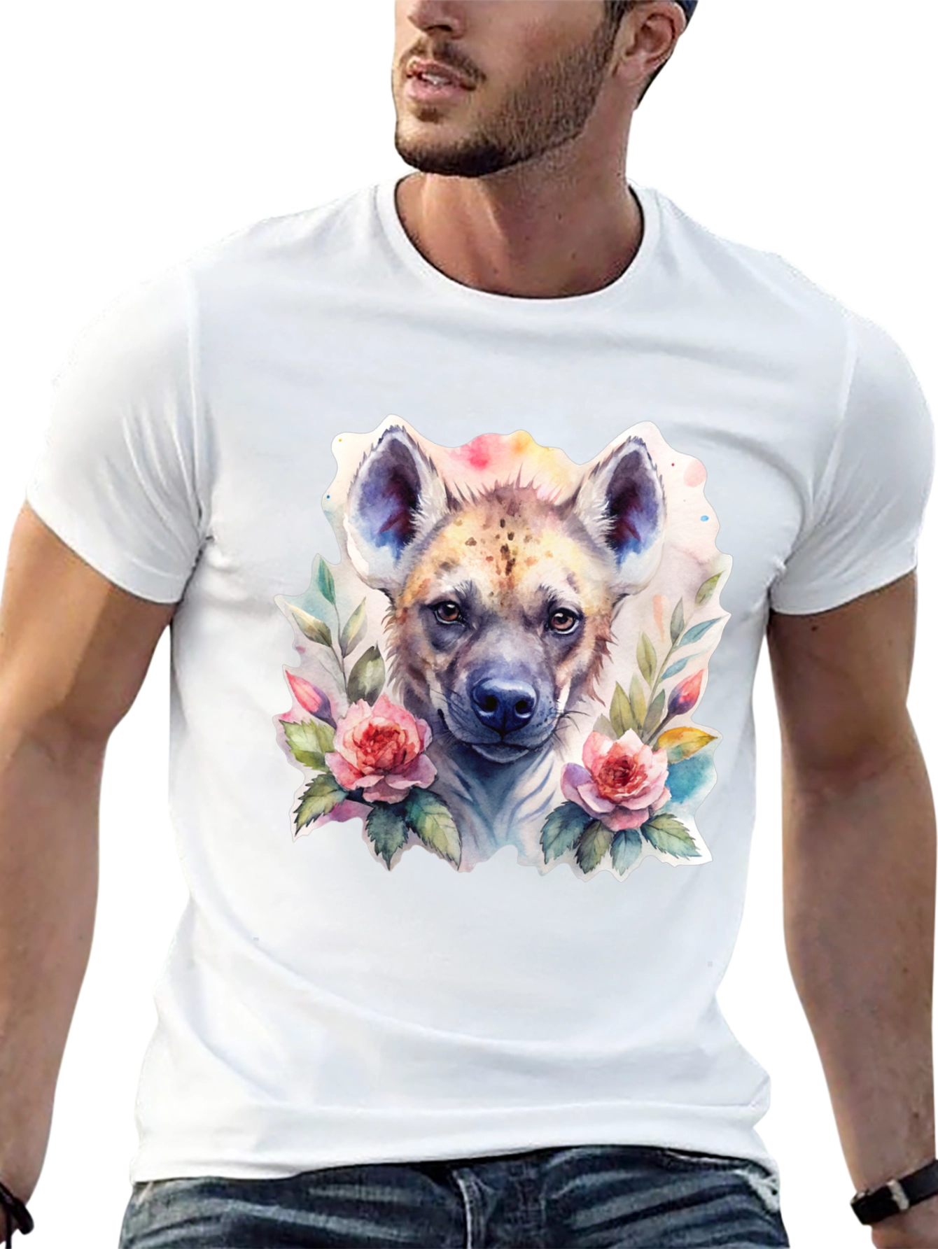 Hyena Floral Graphic Tee - Trendy Animal Design