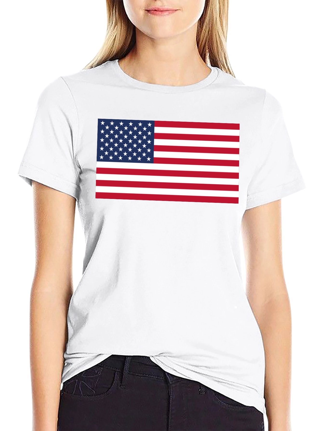 American Flag Graphic Print Crew Neck T-Shirt