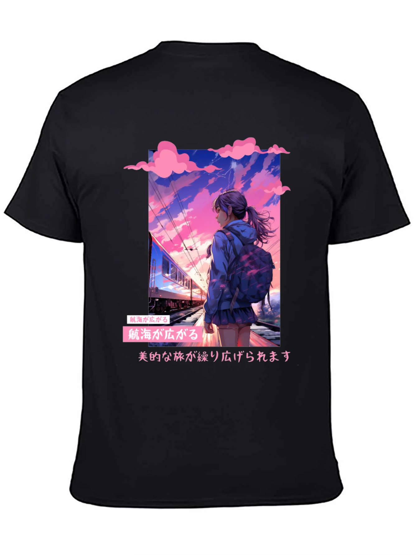 Anime Girl at Train Station Graphic Tee