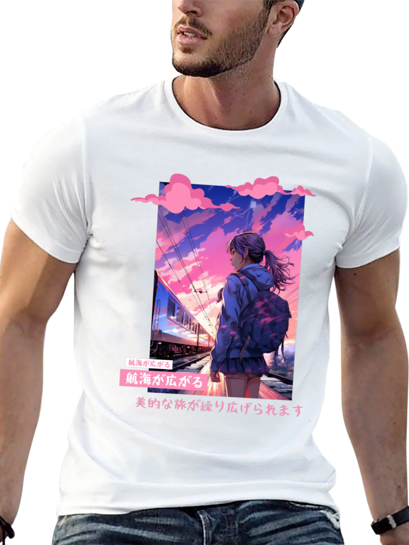 Anime Girl at Train Station Graphic Tee