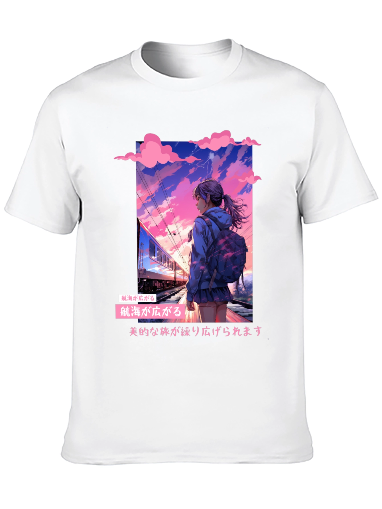 Anime Girl at Train Station Graphic Tee