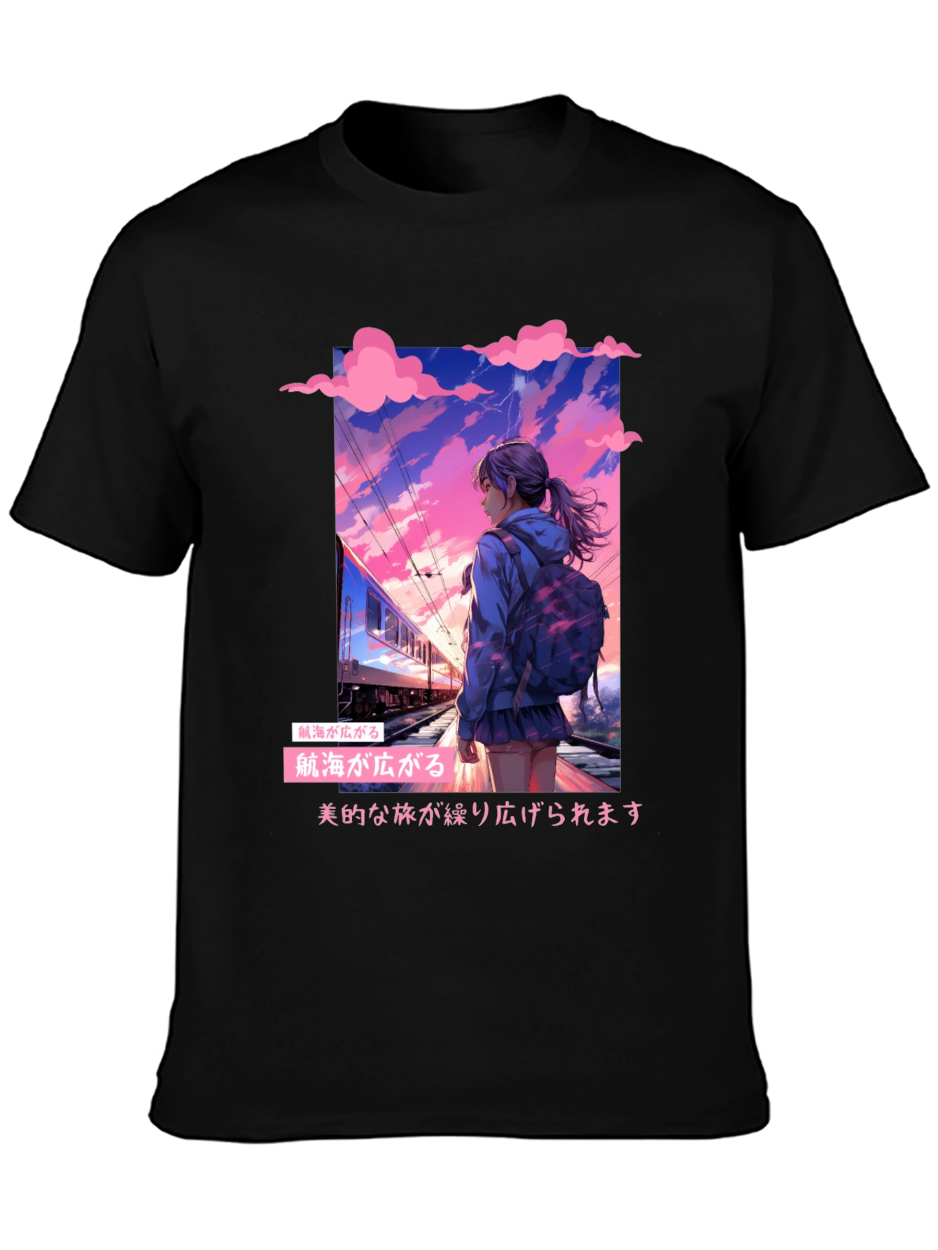Anime Girl at Train Station Graphic Tee