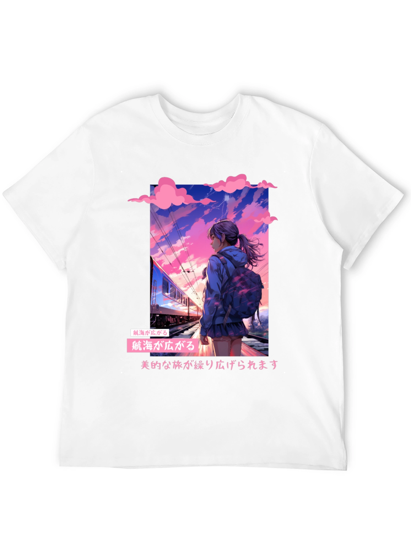 Anime Girl at Train Station Graphic Tee