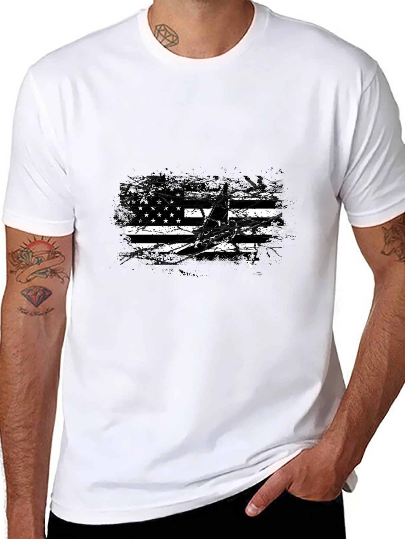 American Flag Airplane Graphic Tee - Black
