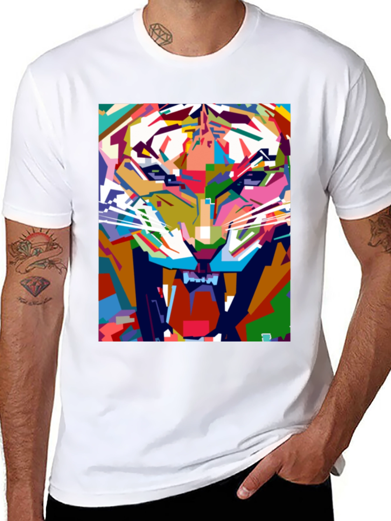 Abstract Tiger Graphic Print Black T-Shirt