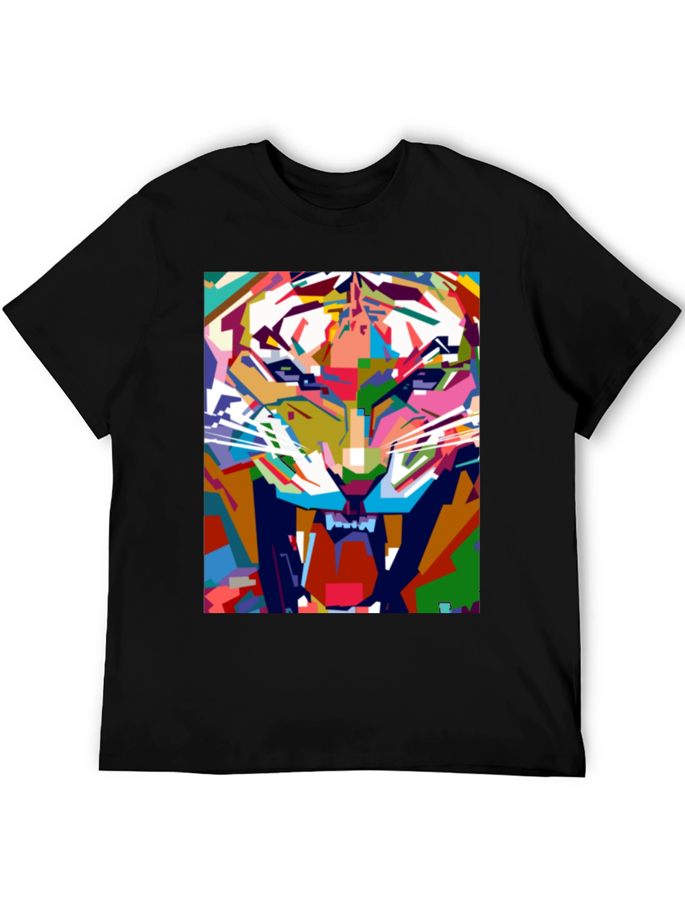 Abstract Tiger Graphic Print Black T-Shirt
