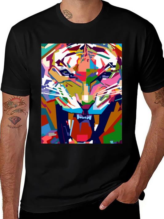 Abstract Tiger Graphic Print Black T-Shirt
