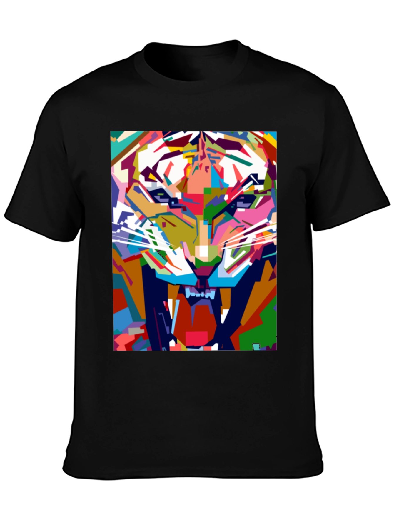 Abstract Tiger Graphic Print Black T-Shirt