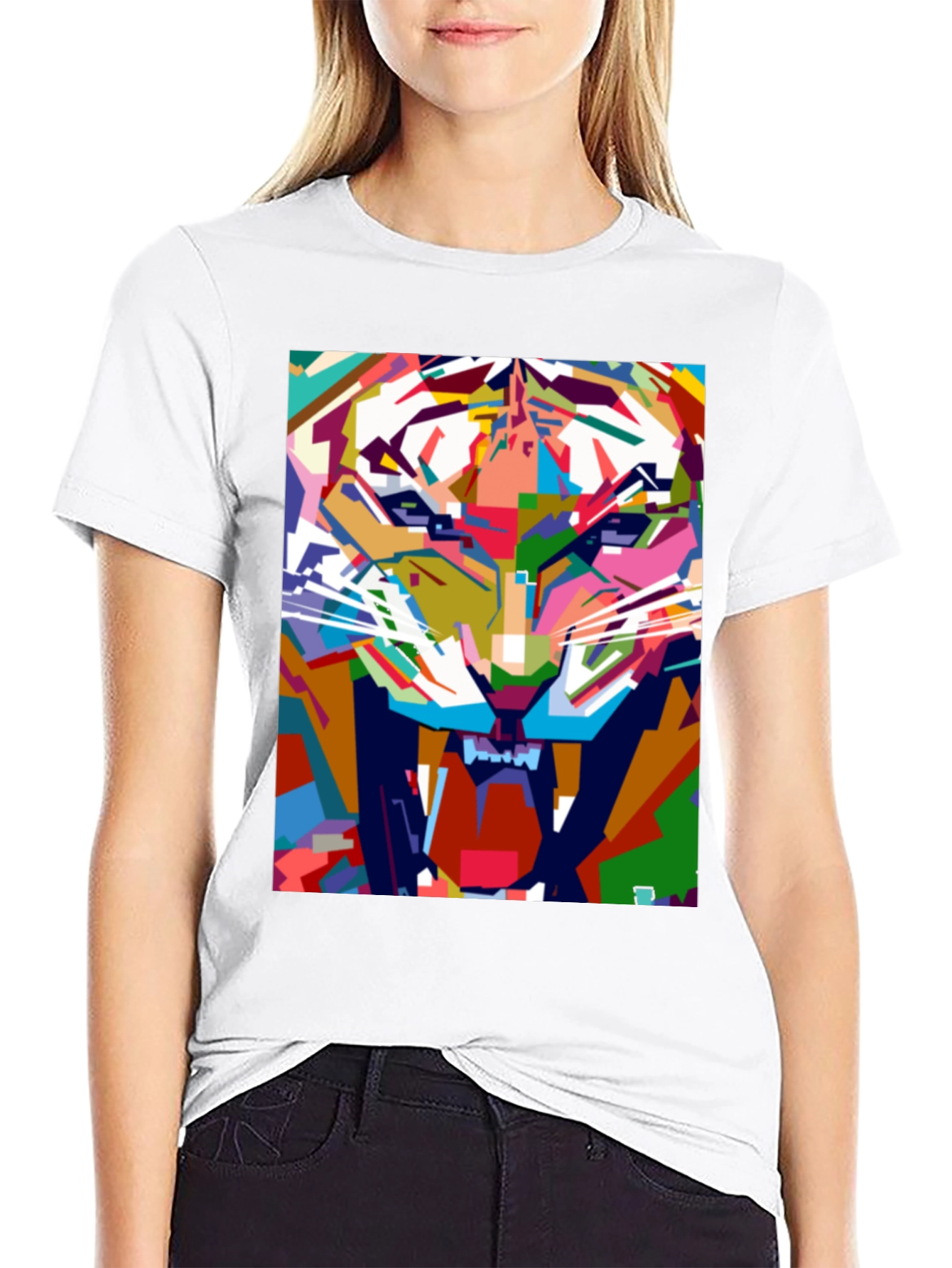 Abstract Tiger Graphic Print Black T-Shirt
