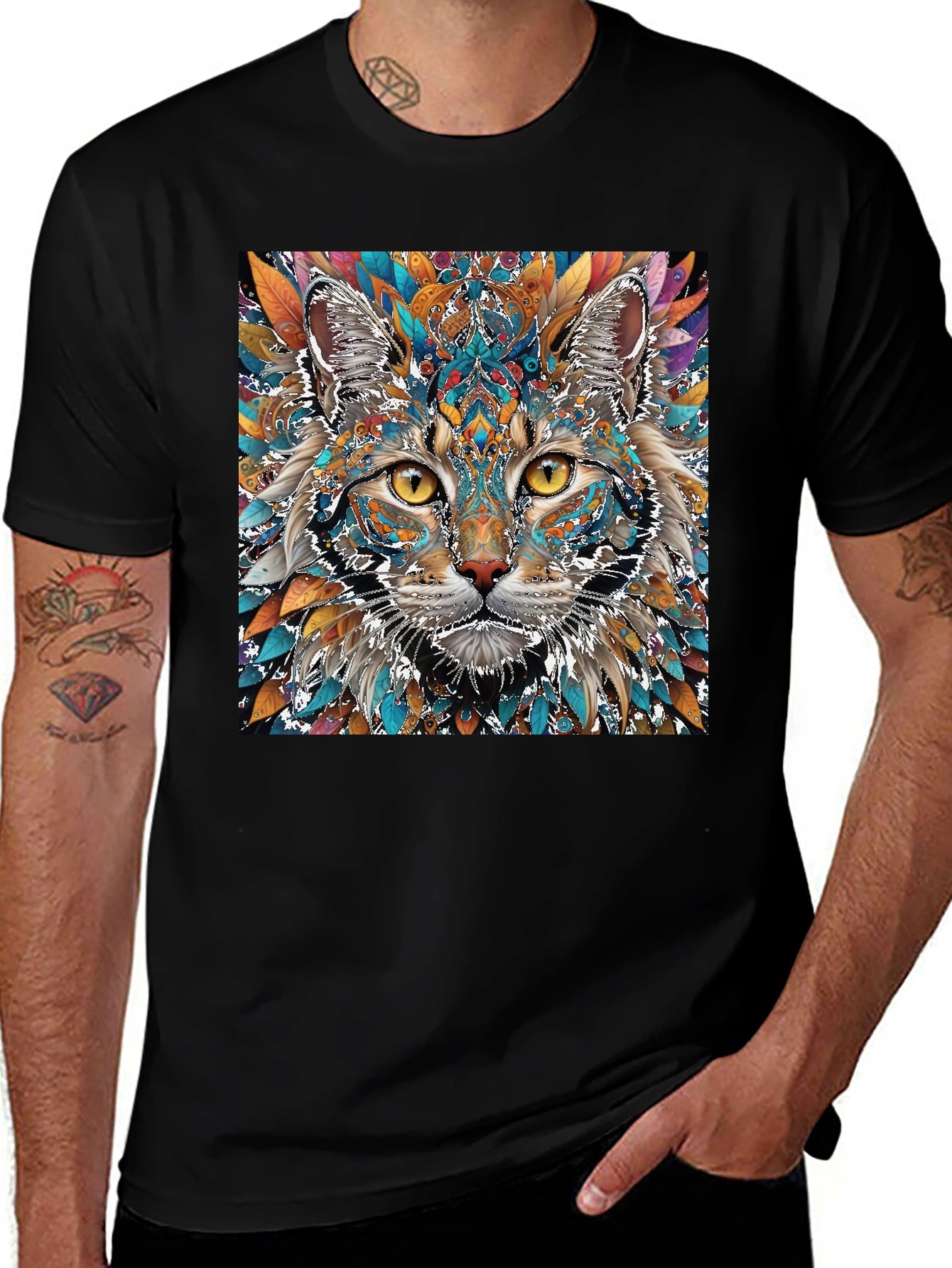 Abstract Cat Graphic Print Crew Neck T-Shirt
