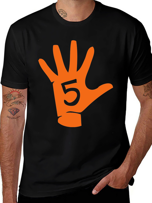 High Five T-Shirt - Black Cotton Tee with Orange Hand Design