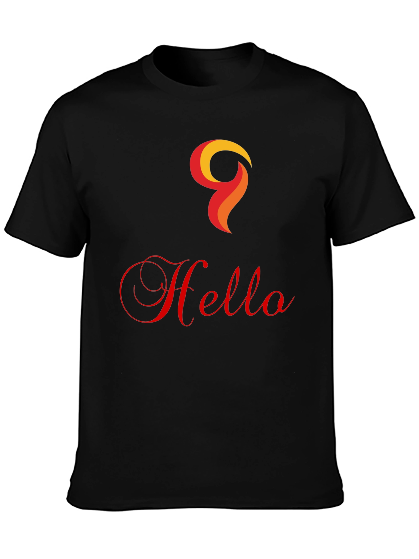 Hello Design Black Cotton T-Shirt