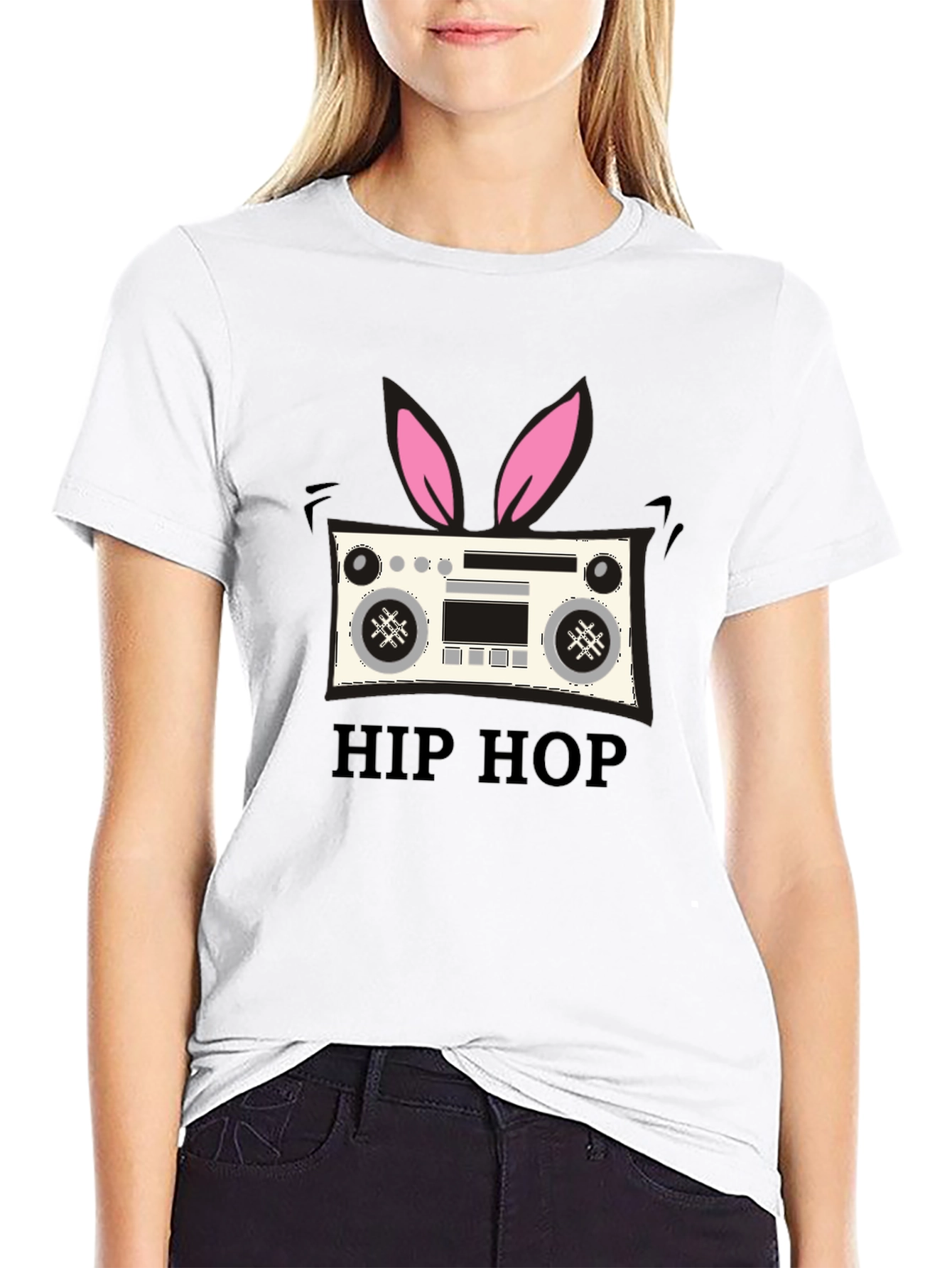 Hip Hop Bunny Boombox Graphic T-Shirt