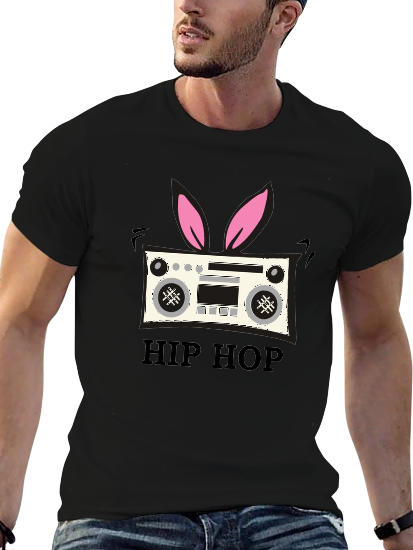Hip Hop Bunny Boombox Graphic T-Shirt