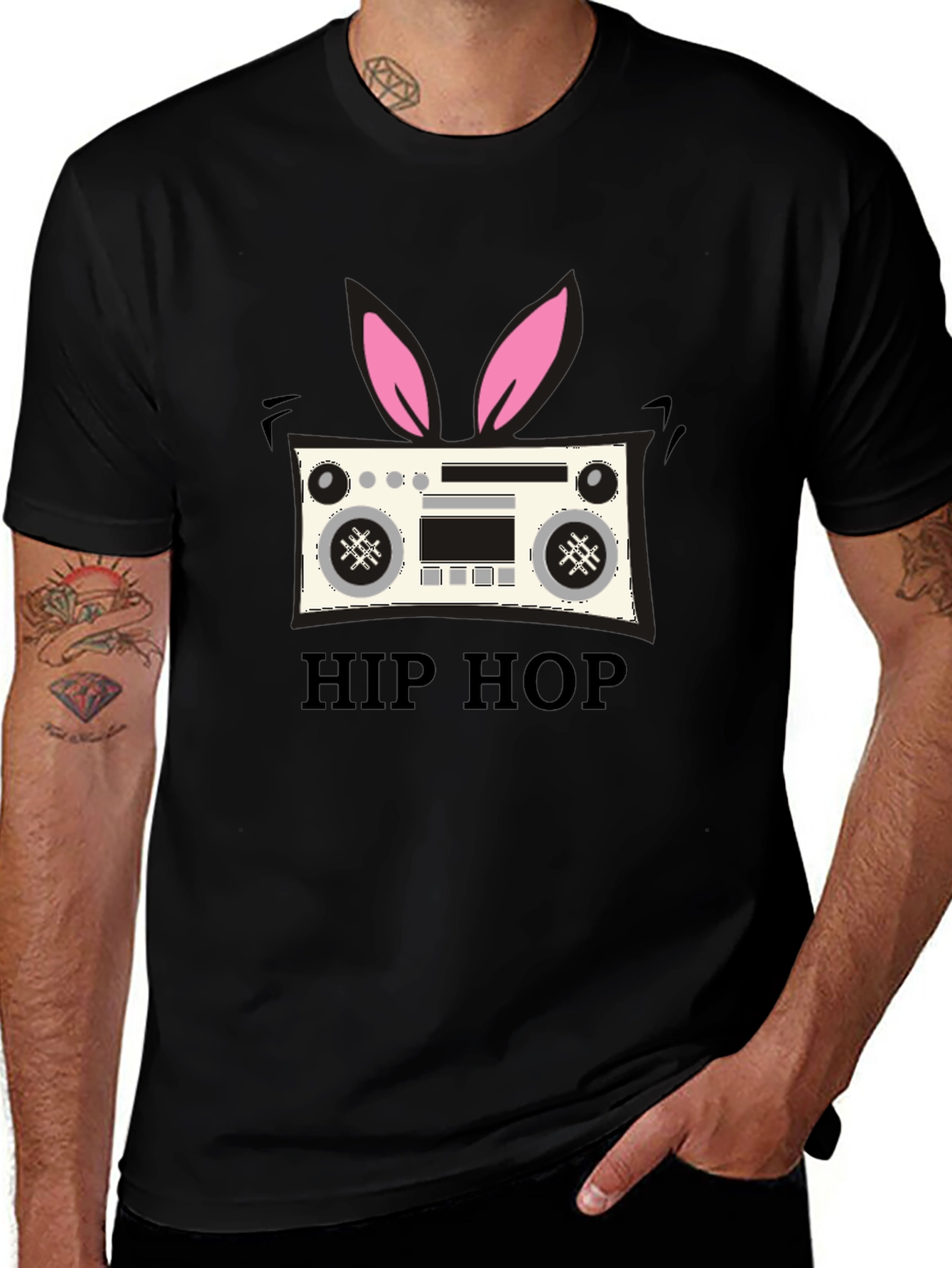 Hip Hop Bunny Boombox Graphic T-Shirt