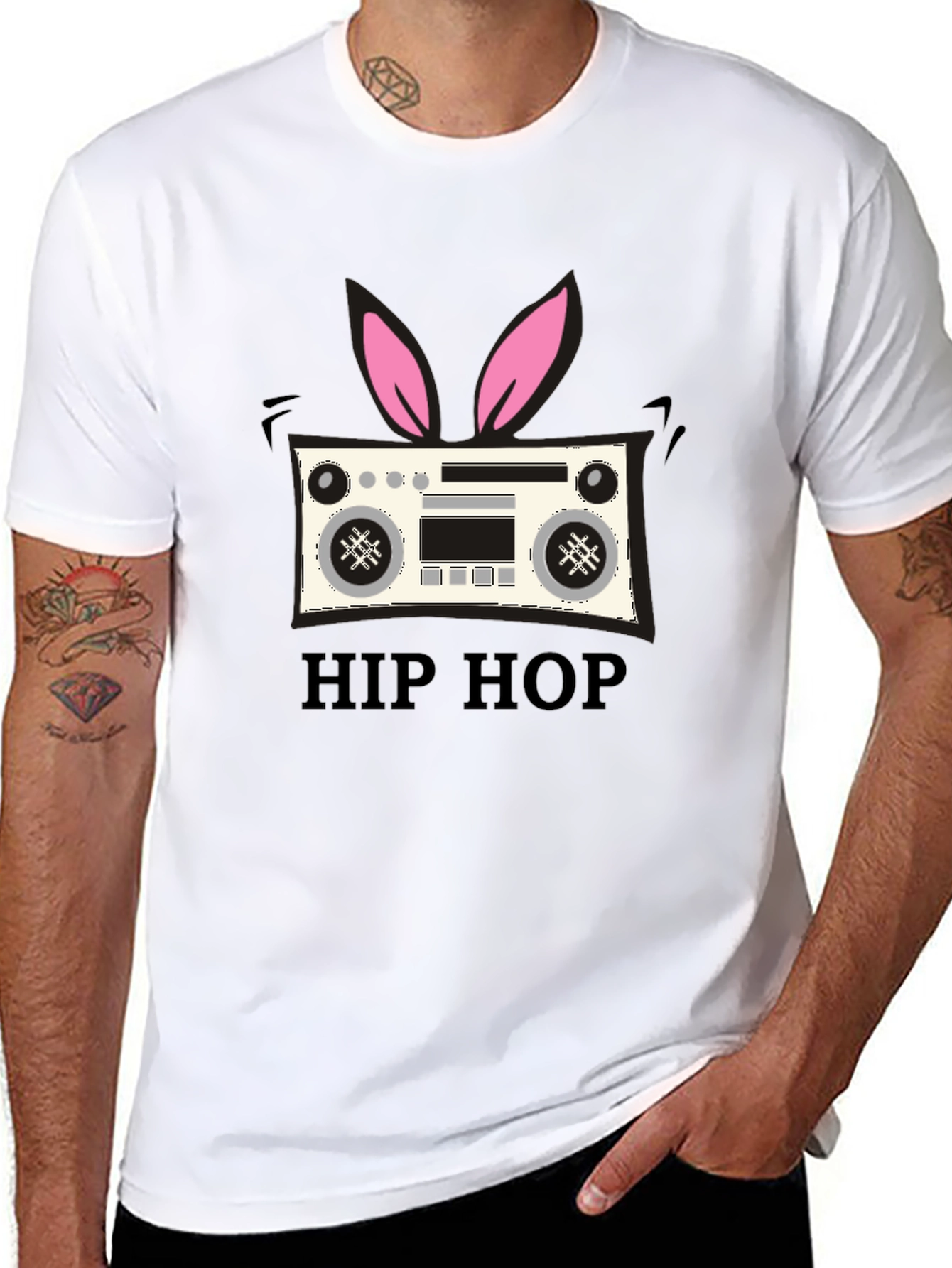 Hip Hop Bunny Boombox Graphic T-Shirt