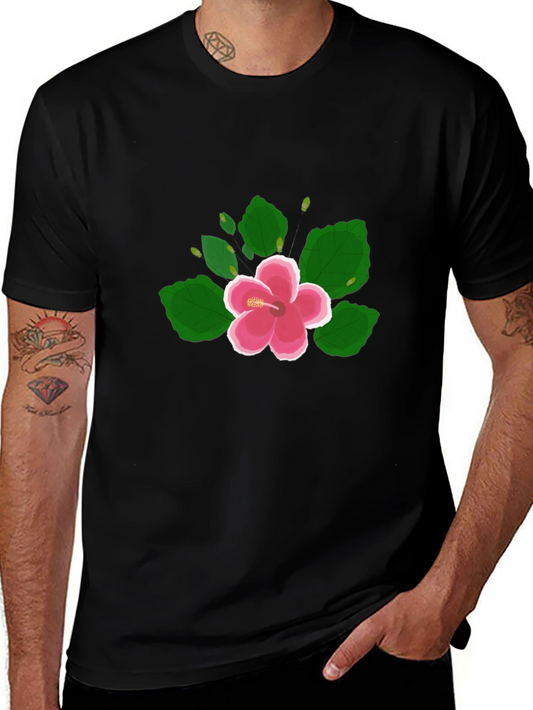 Hibiscus Flower Graphic Black T-Shirt