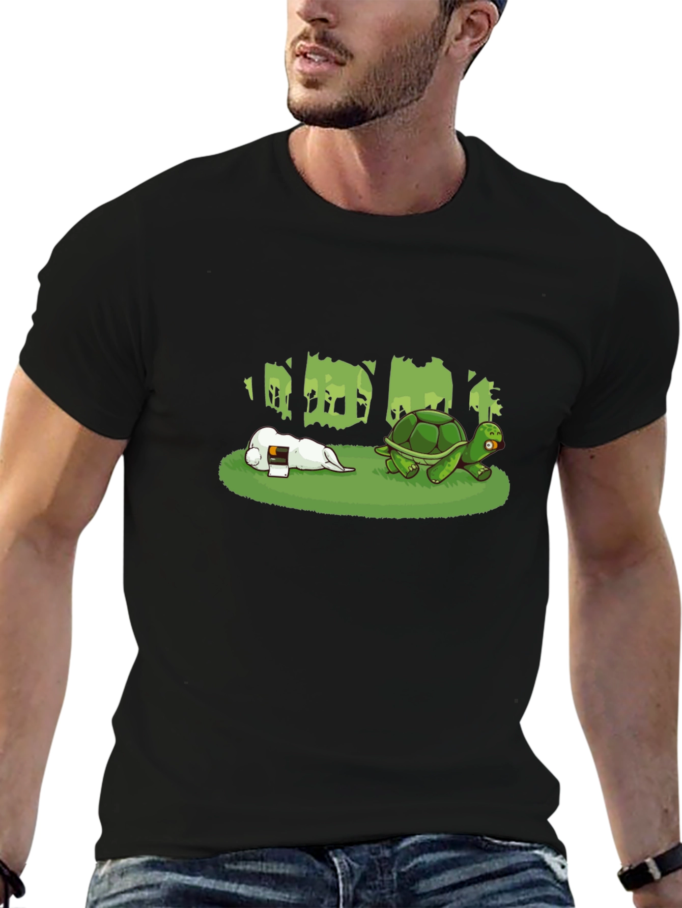 Hare & Tortoise T-Shirt - Black Cotton Blend