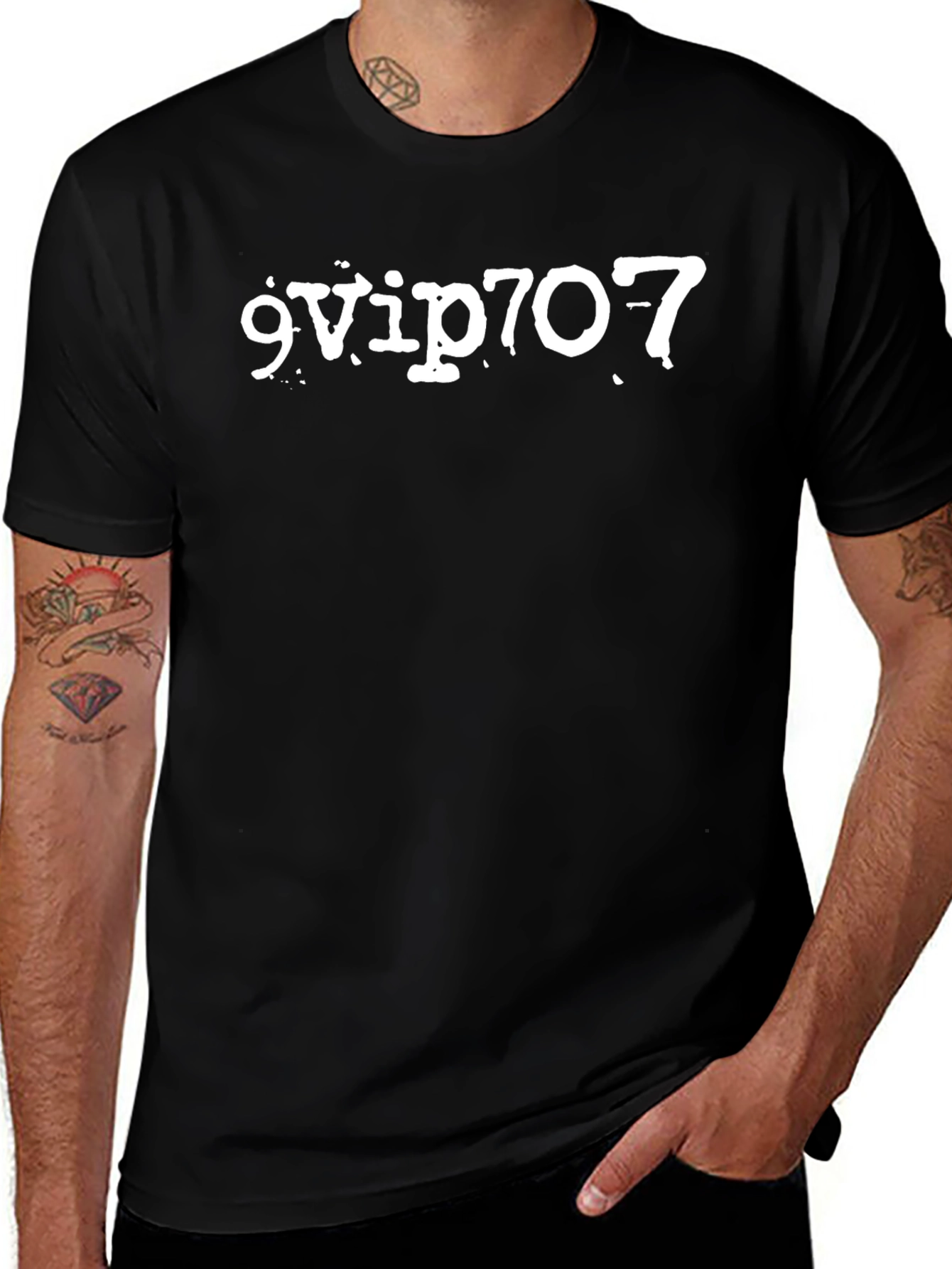 9VIP707 Black Graphic Tee - Bold Statement T-Shirt