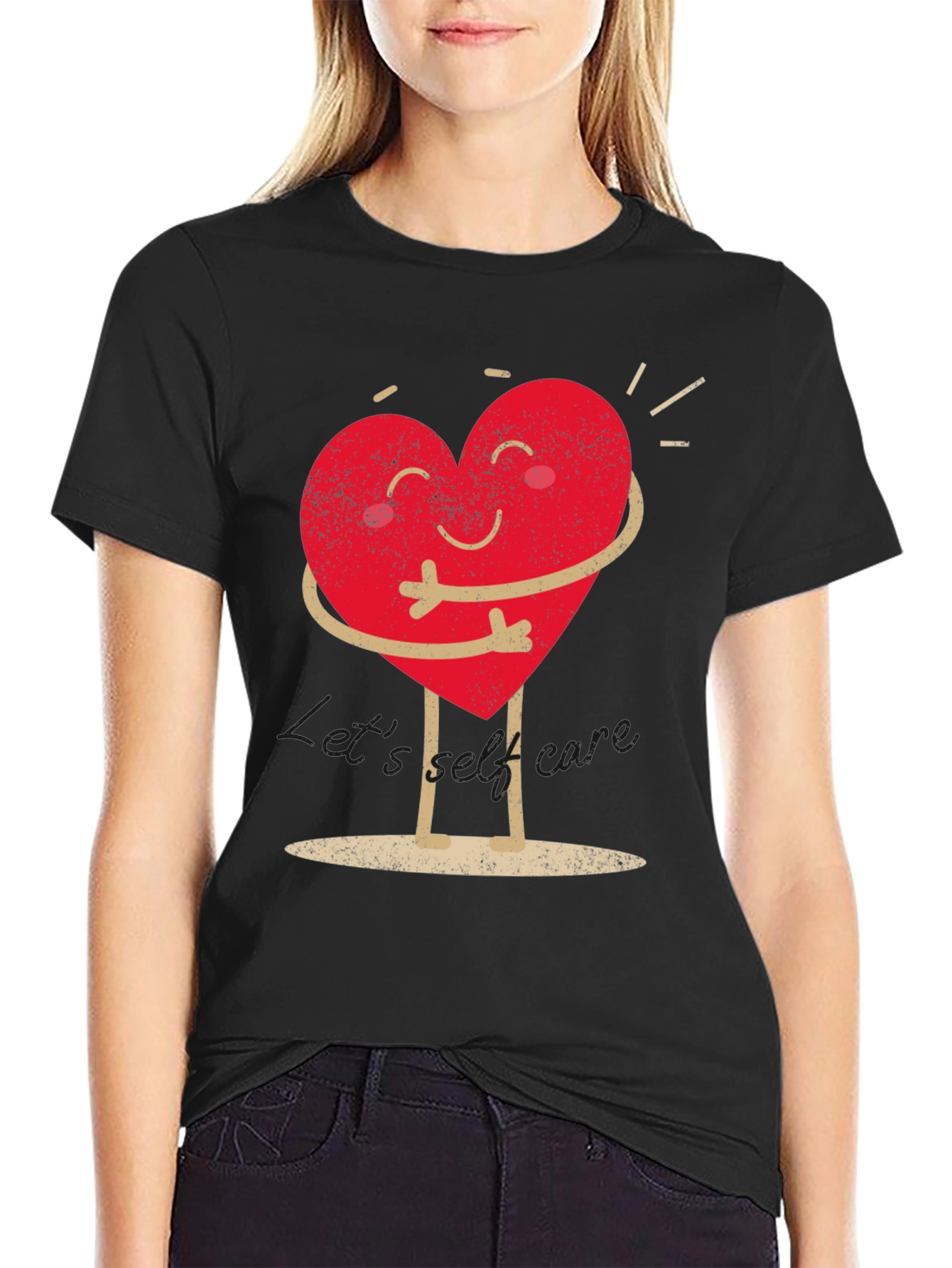 Heart Hug Graphic T-Shirt - Black Casual Wear
