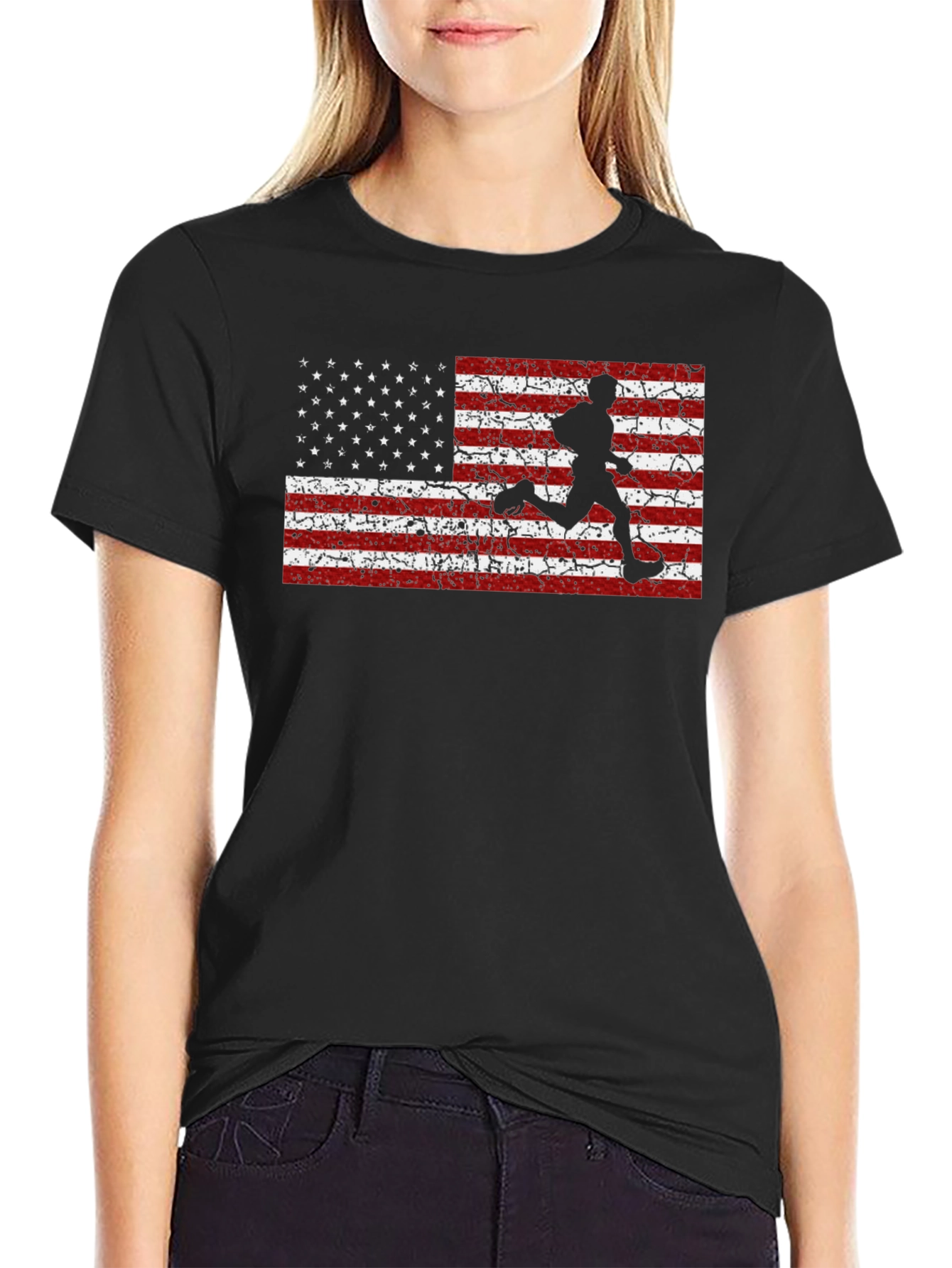 American Flag Runner Graphic T-Shirt