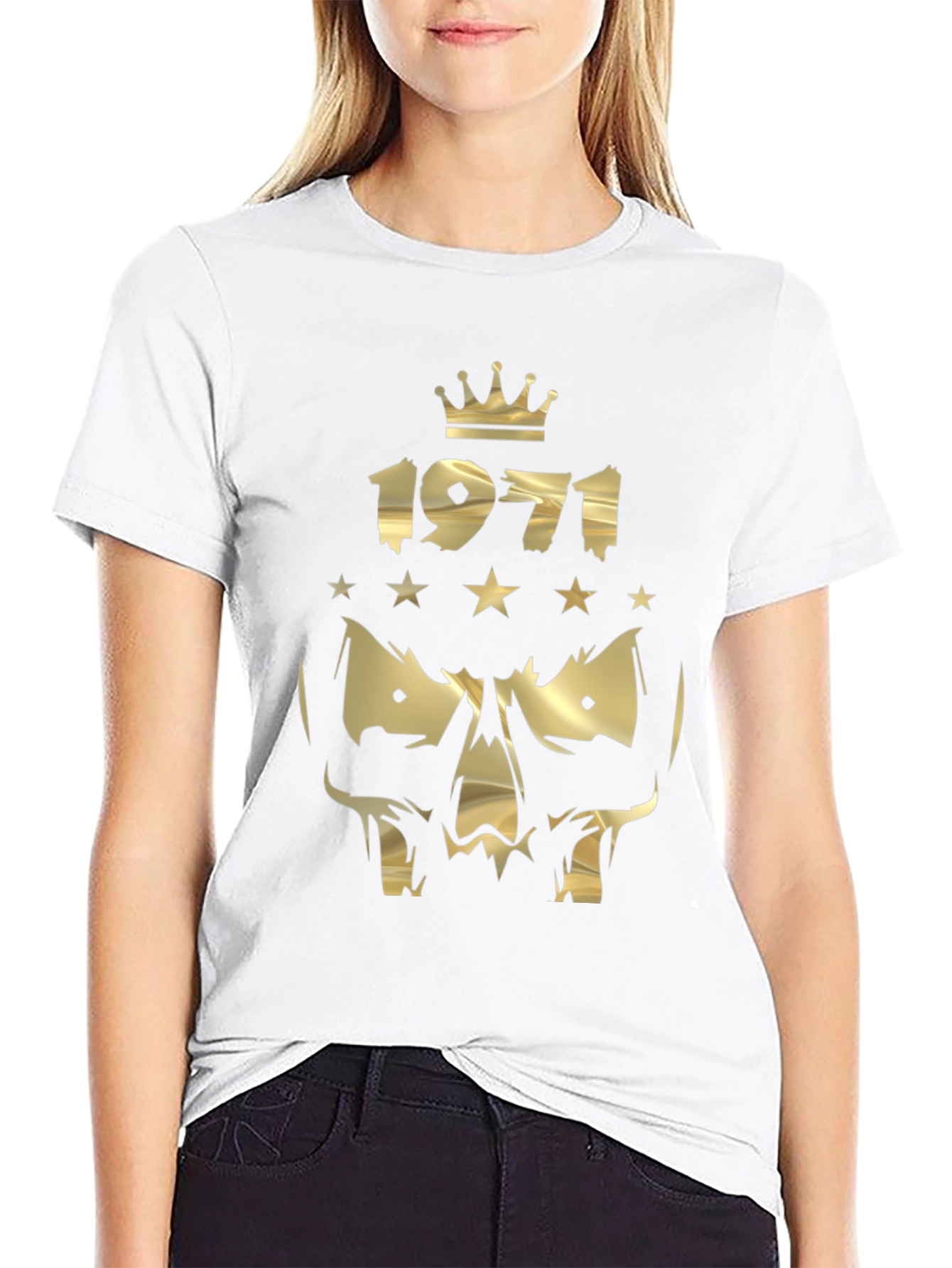 1971 Crowned Skull Graphic Black T-Shirt