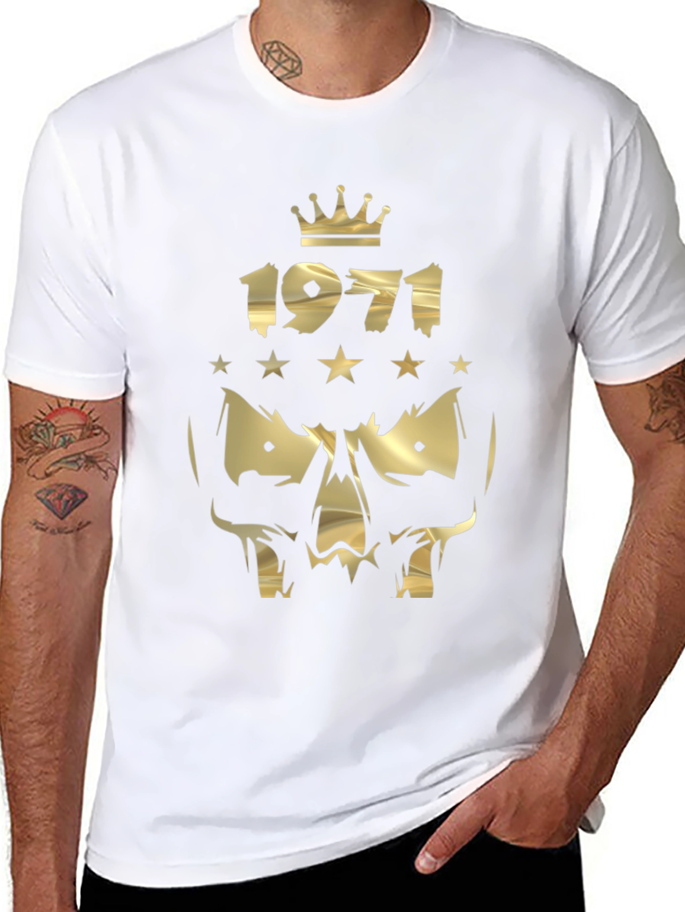 1971 Crowned Skull Graphic Black T-Shirt