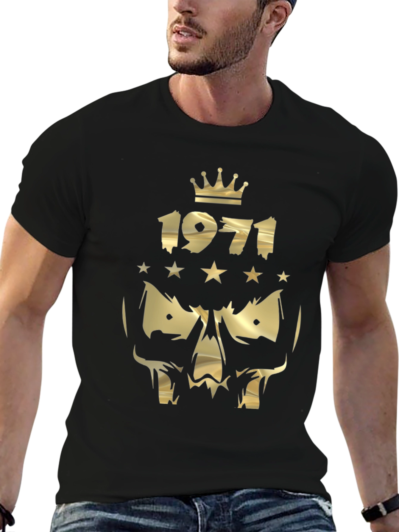 1971 Crowned Skull Graphic Black T-Shirt