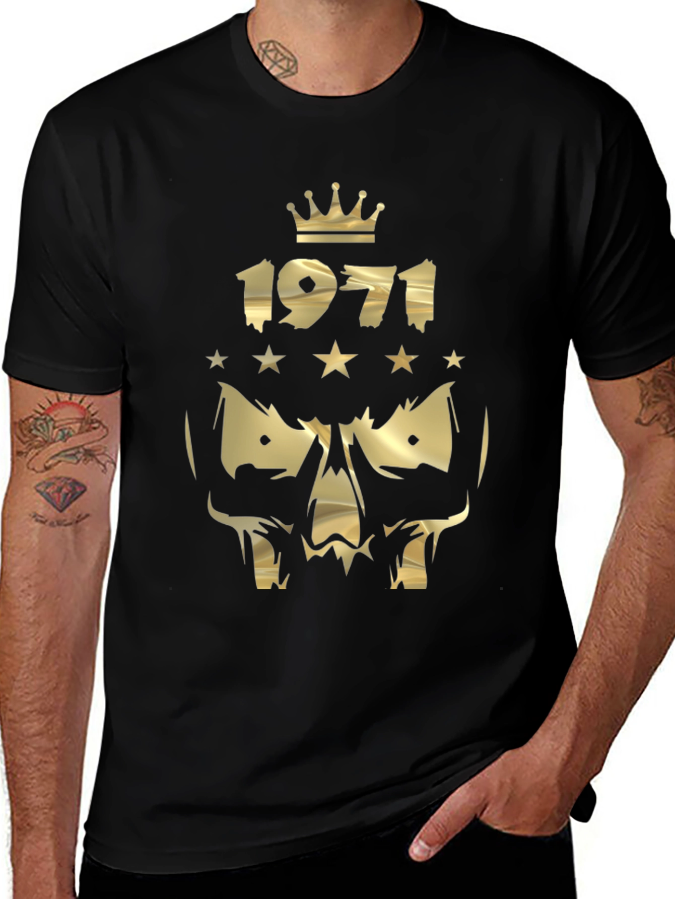 1971 Crowned Skull Graphic Black T-Shirt