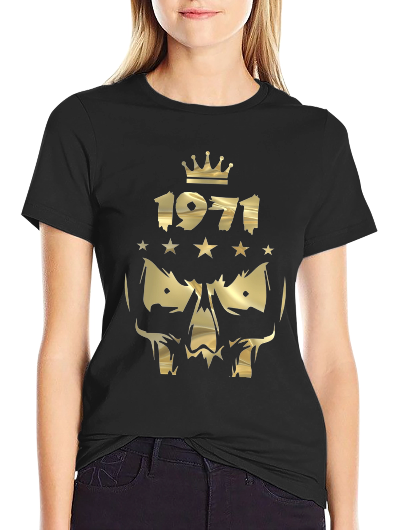 1971 Crowned Skull Graphic Black T-Shirt