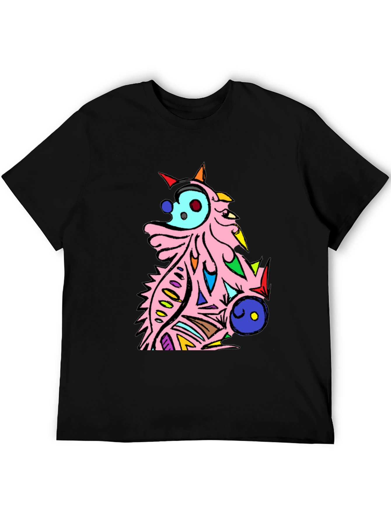 Abstract Cartoon Creature Graphic Tee - Black