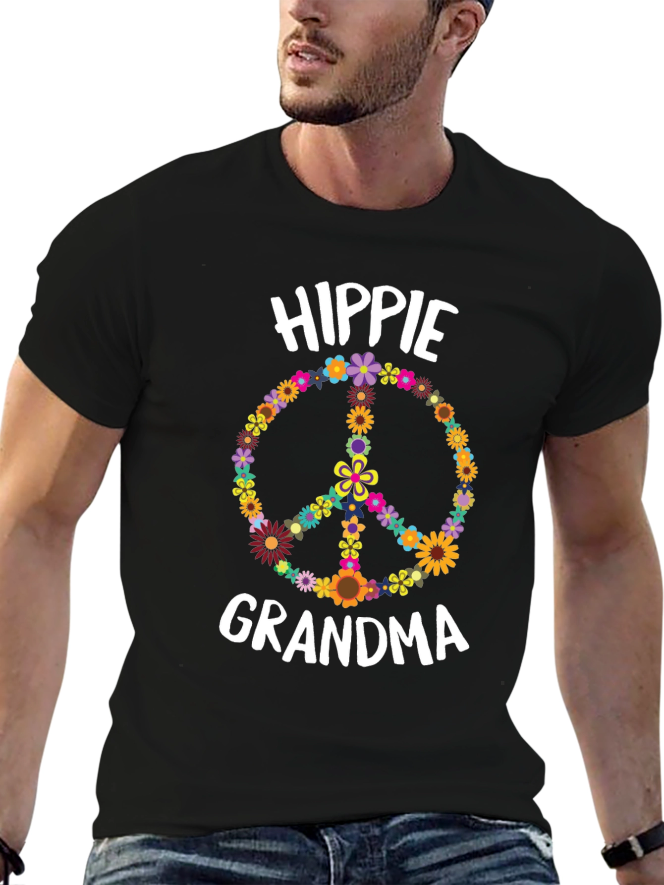 Hippie Grandma Flower Peace Sign T-Shirt