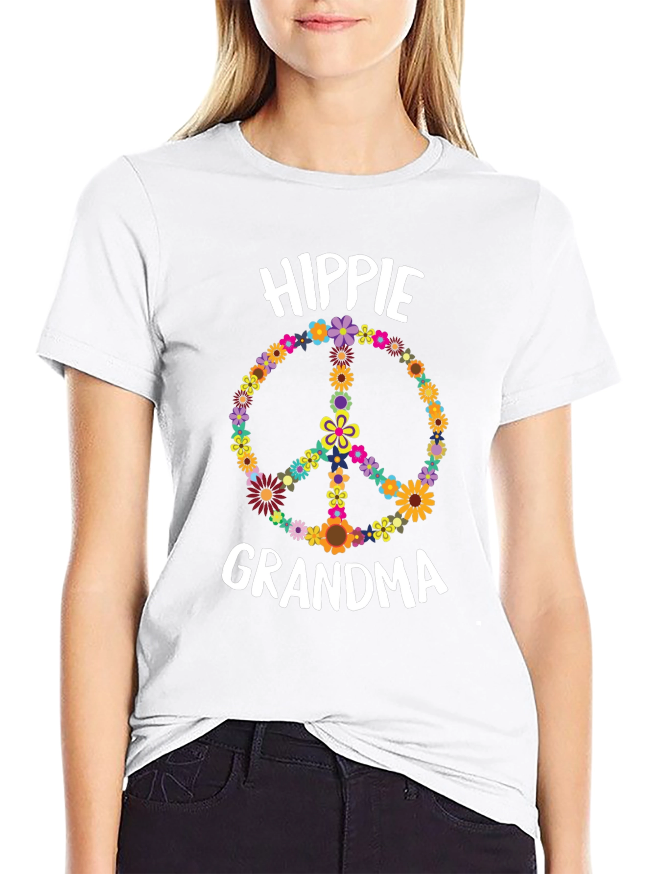 Hippie Grandma Flower Peace Sign T-Shirt