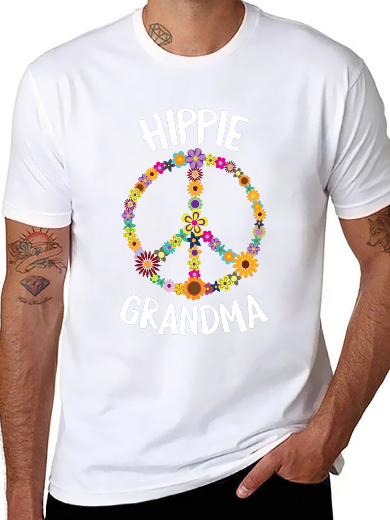 Hippie Grandma Flower Peace Sign T-Shirt