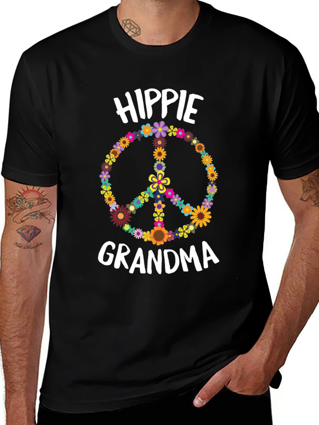 Hippie Grandma Flower Peace Sign T-Shirt