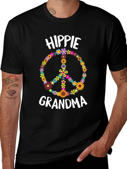 Hippie Grandma Flower Peace Sign T-Shirt
