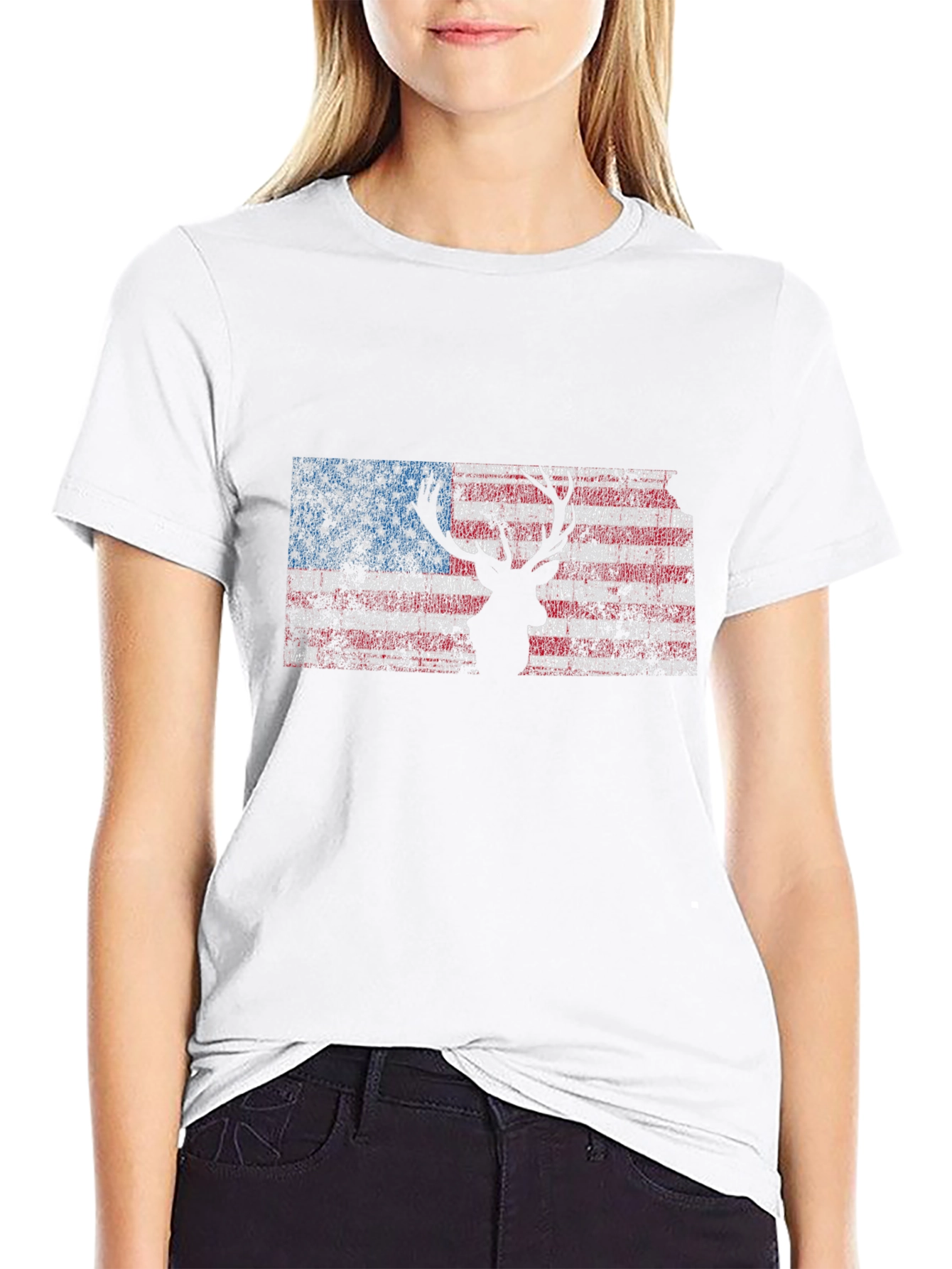 American Flag Deer Silhouette Graphic Tee - Patriotic Style