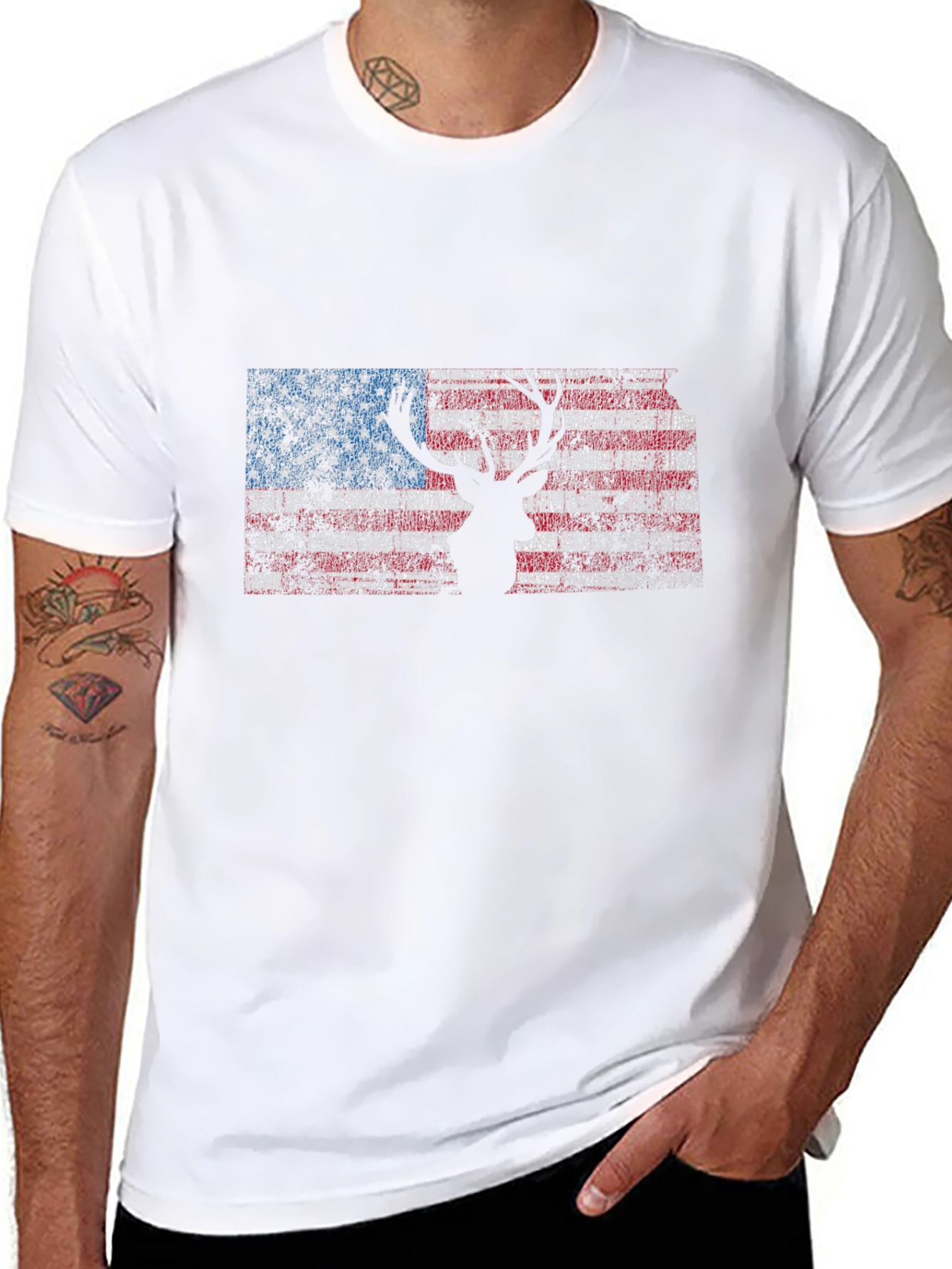 American Flag Deer Silhouette Graphic Tee - Patriotic Style