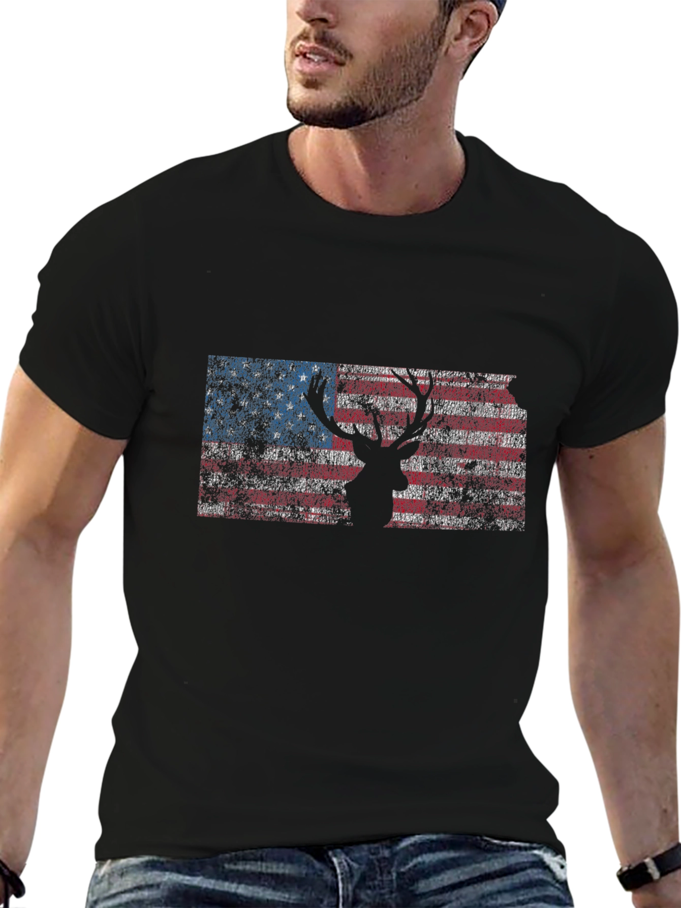 American Flag Deer Silhouette Graphic Tee - Patriotic Style