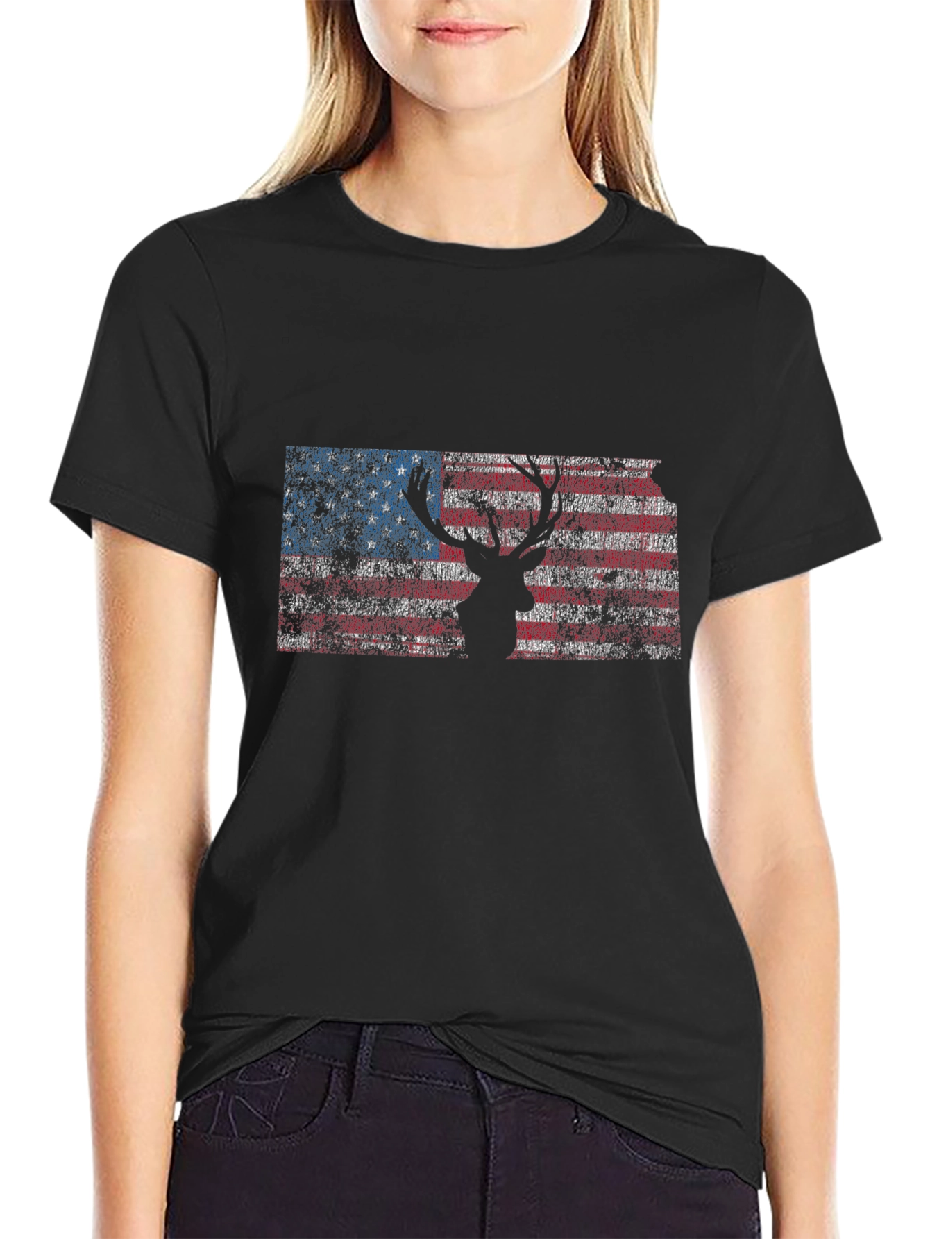 American Flag Deer Silhouette Graphic Tee - Patriotic Style