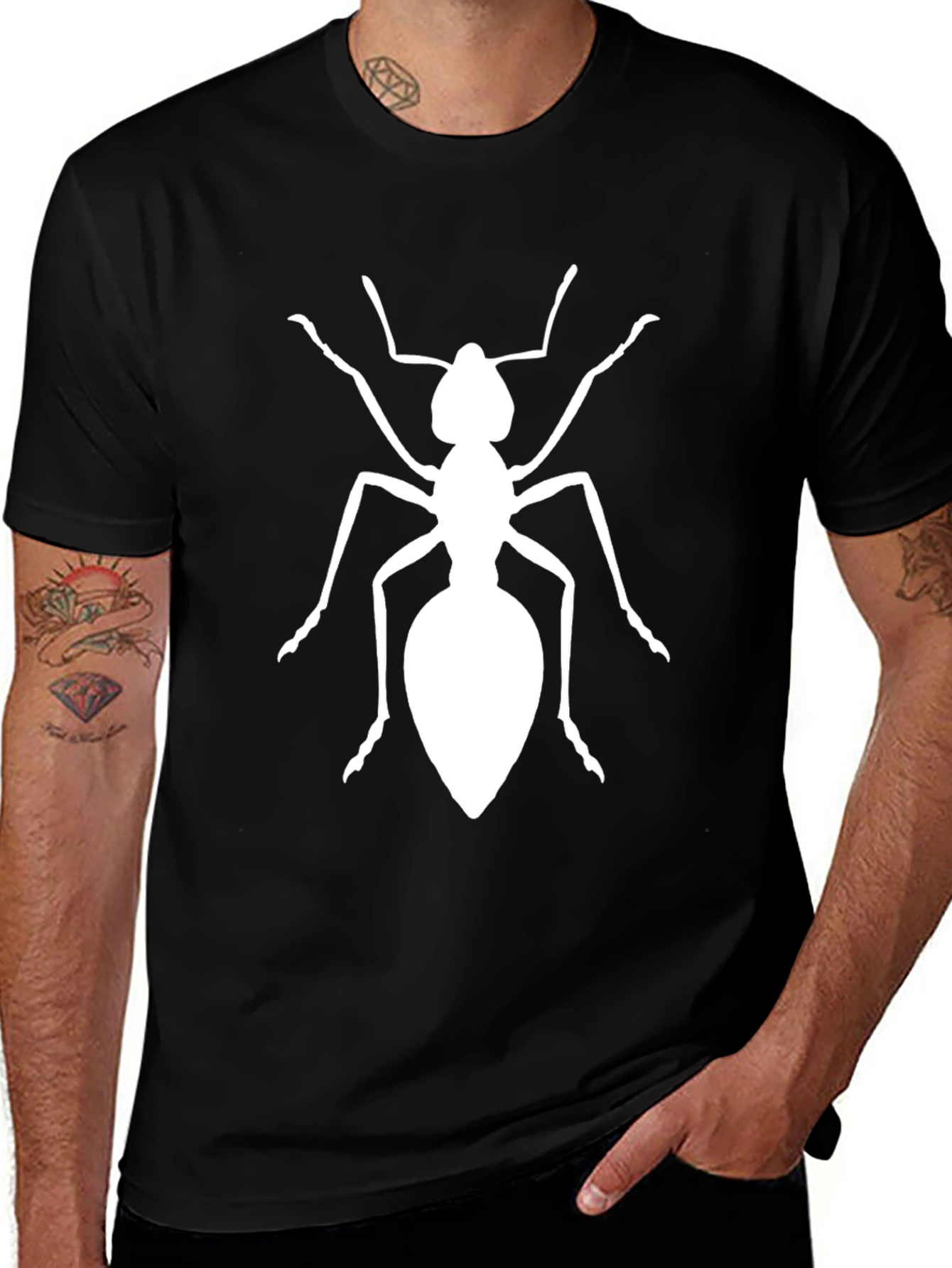 Ant Graphic Tee - Black Cotton Casual