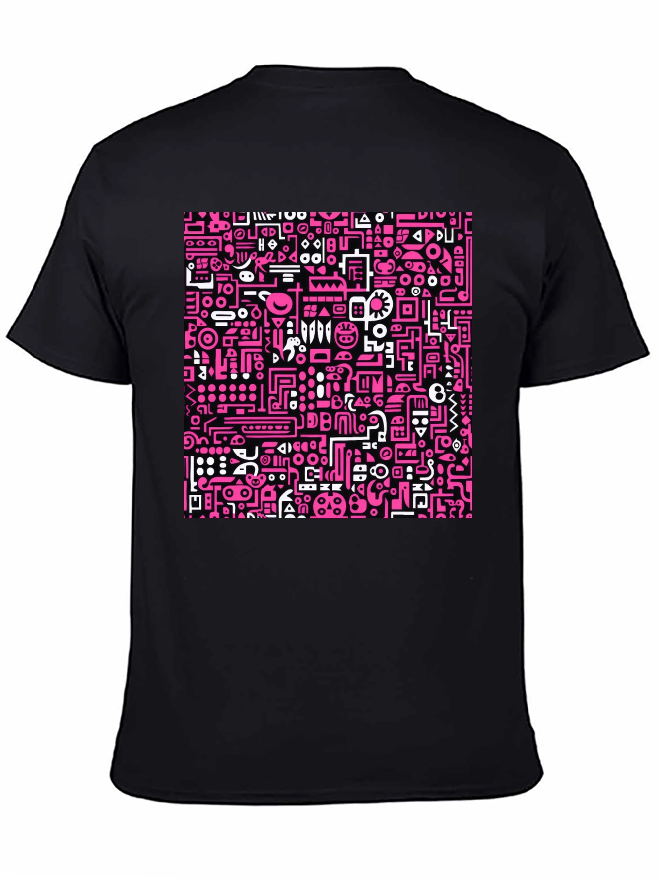 Abstract Pink & White Graphic Black T-Shirt