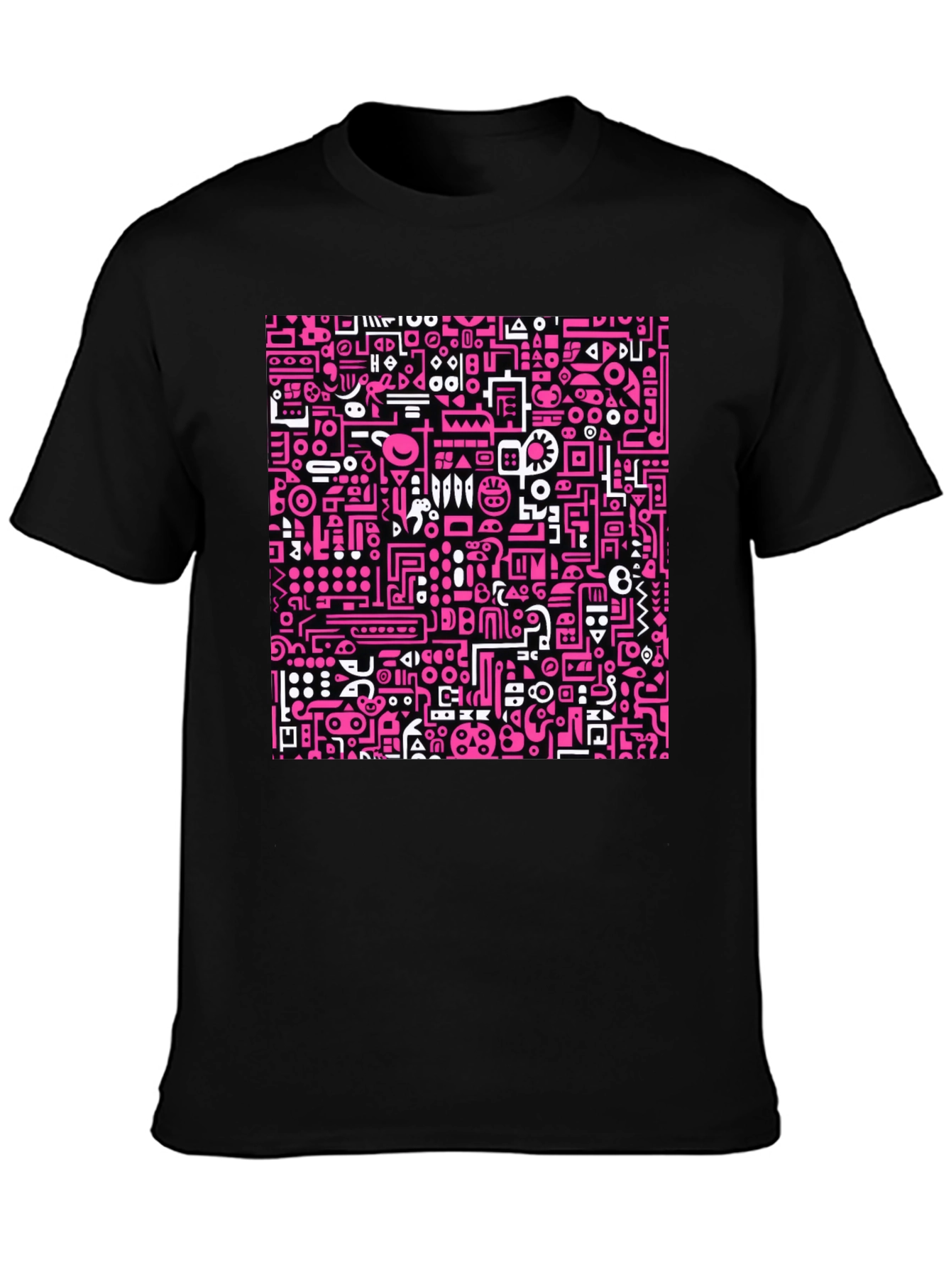 Abstract Pink & White Graphic Black T-Shirt