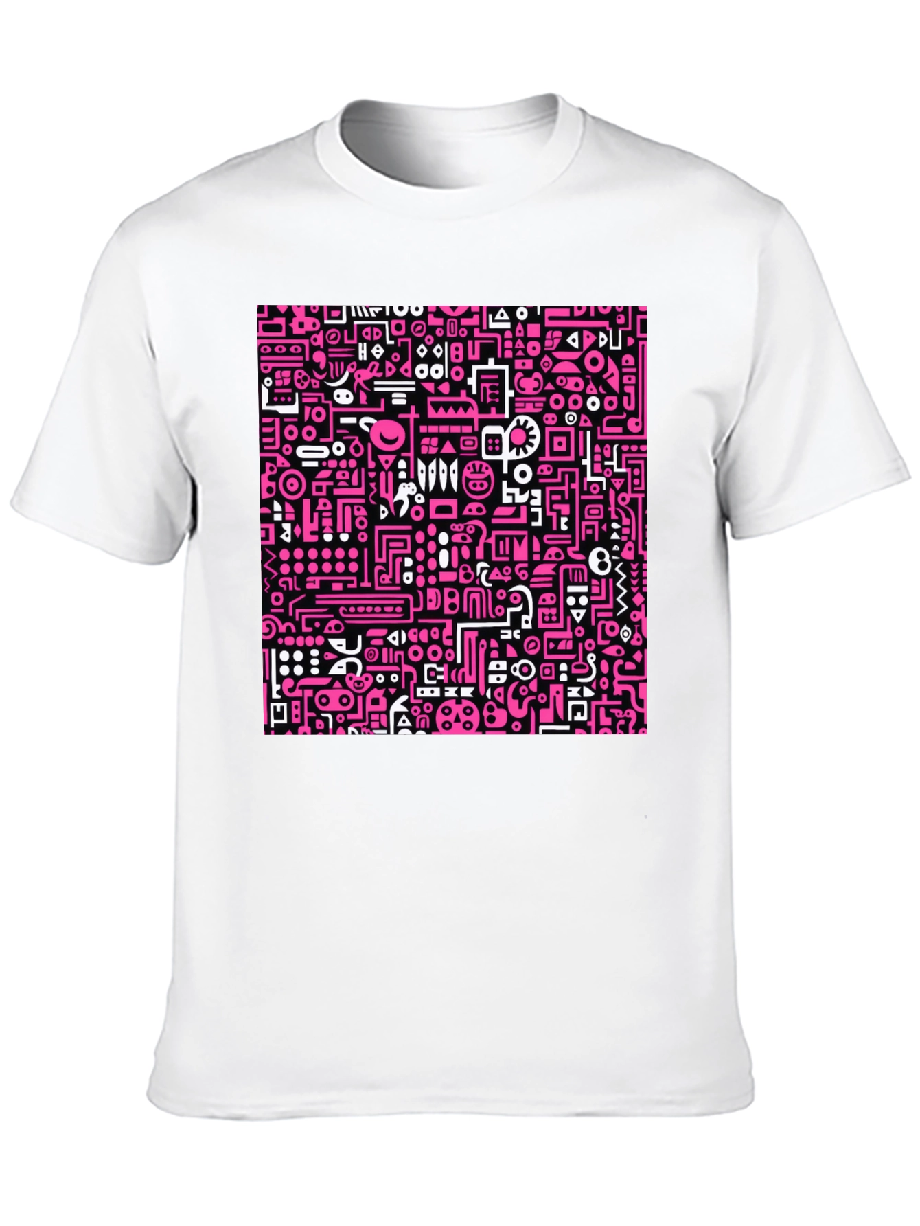 Abstract Pink & White Graphic Black T-Shirt